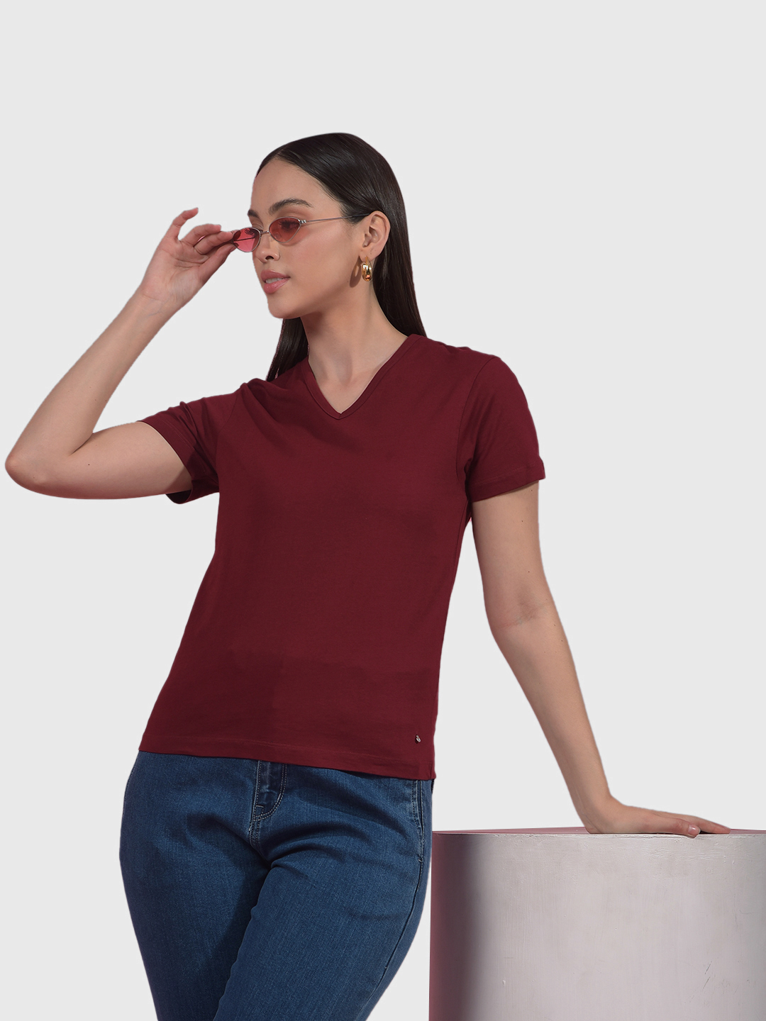Numero Uno Women Maroon V-Neck T-Shirt